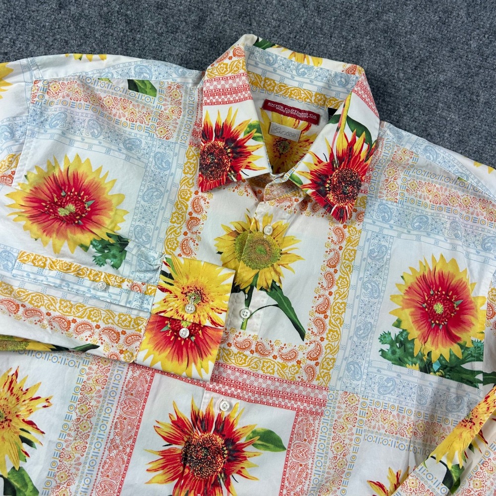 Enyce Button Down Shirt Mens XXL White Sunflower Paisley Print Long Sleeve Y2K